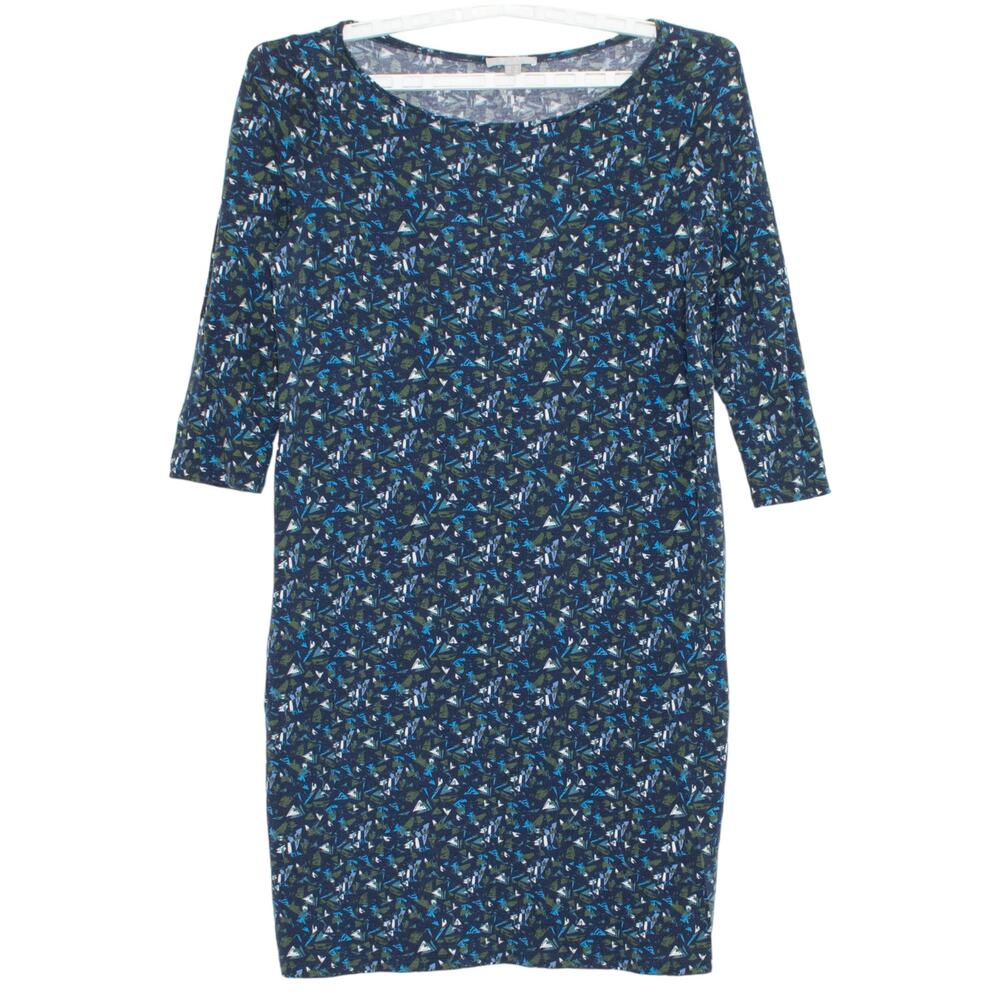 Pure Collection Womens Dress Shift 3/4 Sleeve Mini Printed Blue Green Size 12 FU